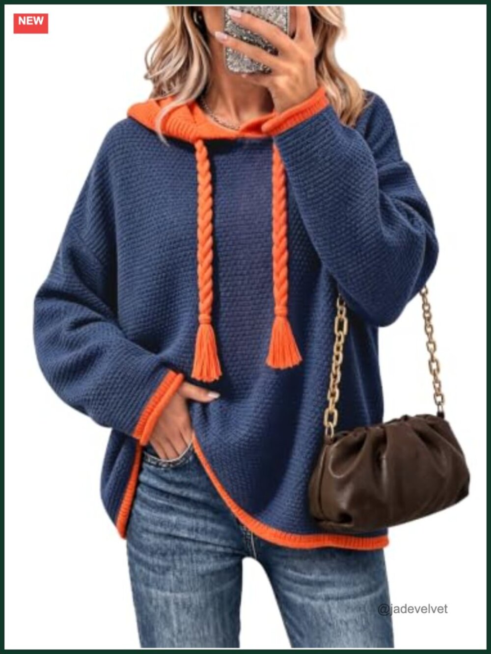 Oversized Cotton Blend Hoodie Sweater with Tassel Drawstring